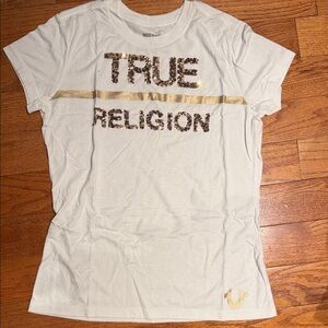 True Religion Women's Cream Sequin Logo Tee